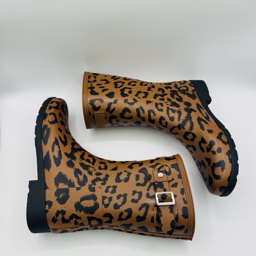 Hunter Original Refined Rain Boots Women's Size 8 Leopard Print Brown - Picture 15 of 16